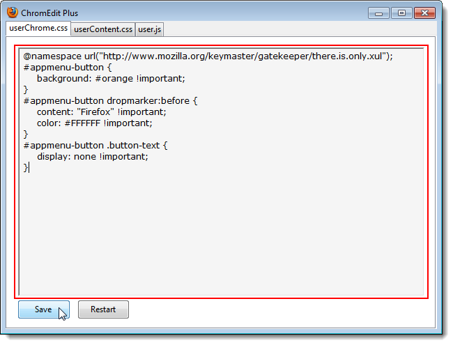 Создание или редактирование userChrome.css в ChromEdit Plus