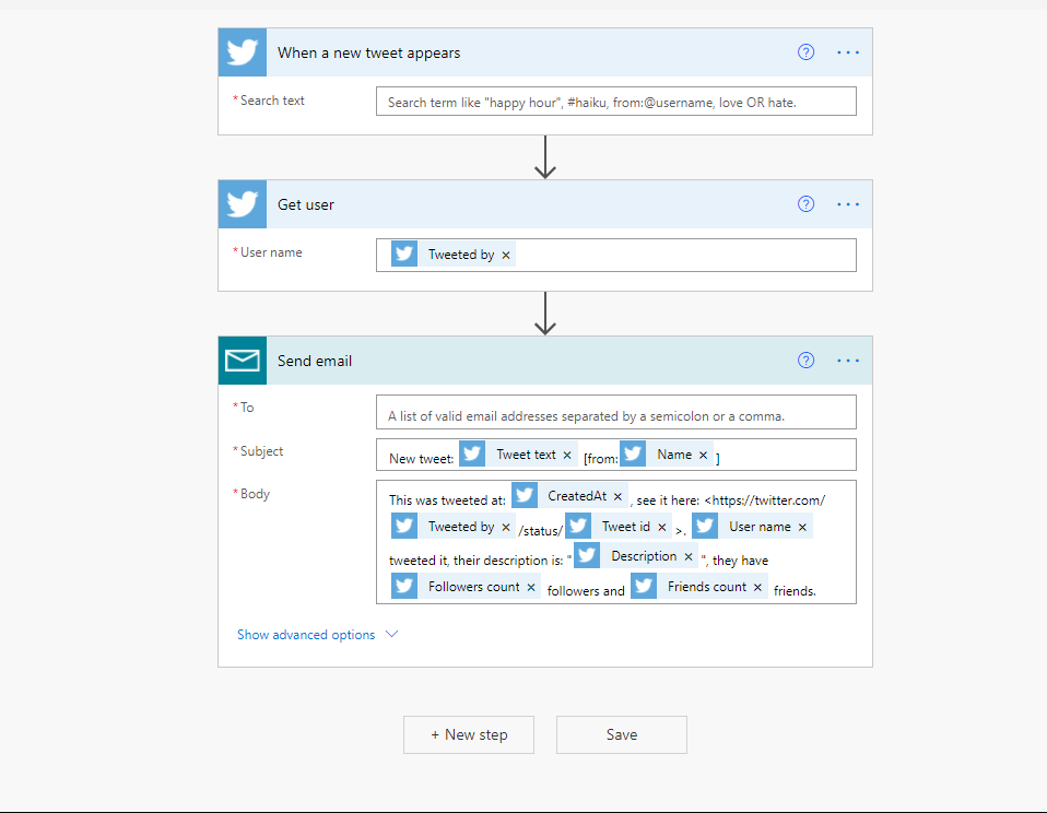 Пример экрана редактирования потока с шагами и полями