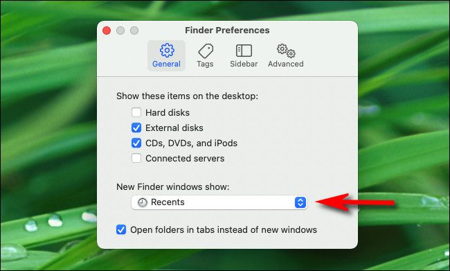 В настройках Finder выберите в меню