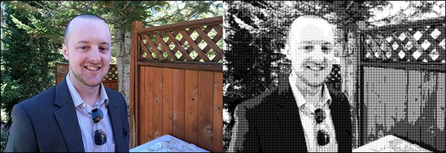 Оригинальная фотография и полутоновая версия с небольшими точками для имитации тонов