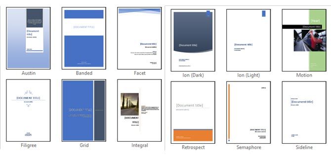 Галерея встроенных титульных страниц в Word