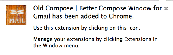 Mensaje de instalación exitosa y icono de la extensión en Chrome.