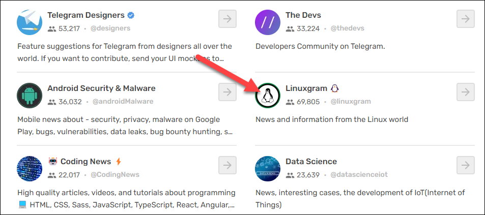 Список каналов Telegram на сайте-репозитории