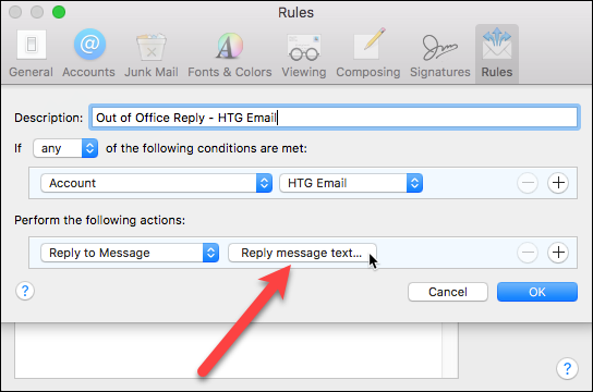 Кнопка для ввода текста автоответа Reply message text