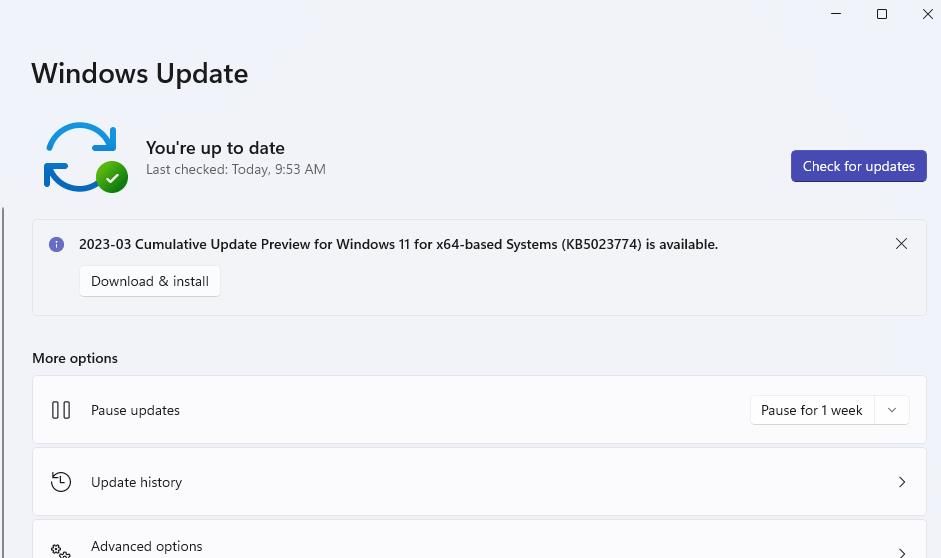 Опция проверки обновлений в Windows