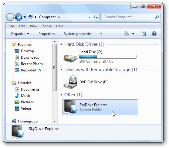 Добавить SkyDrive в Проводник Windows