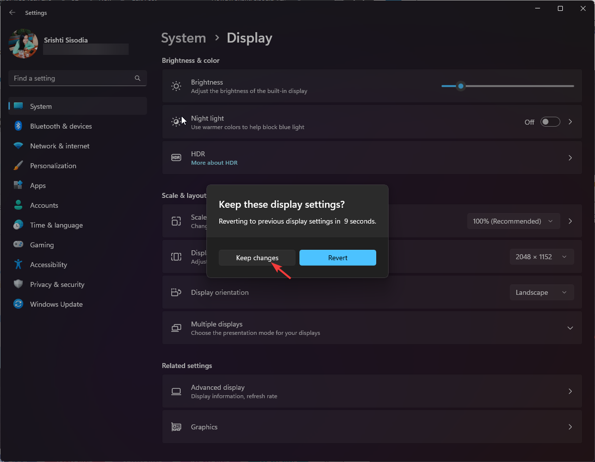 Кнопка Keep changes для подтверждения разрешения