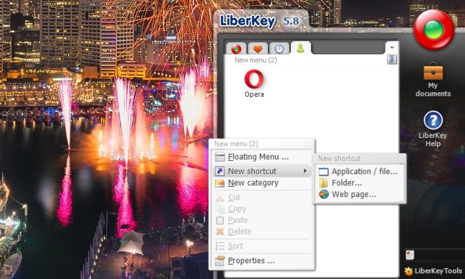 Пункт New shortcut в меню LiberKey
