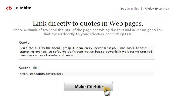 Пример создания Citebite с выделением фрагмента