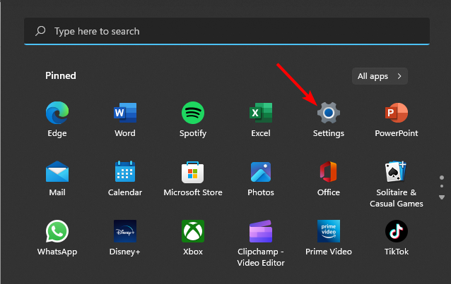 Скриншот: меню Параметры Windows