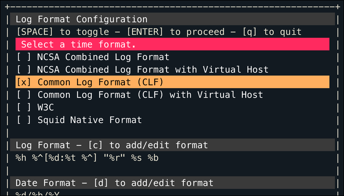 Пример отчёта GoAccess в терминале
