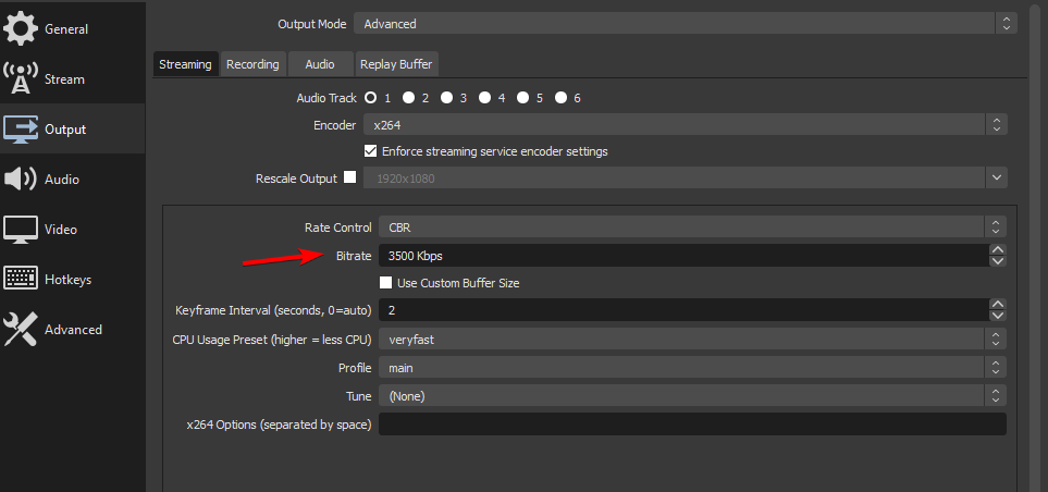 Настройка битрейта в OBS