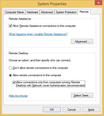 Окно 'Свойства системы' с вкладкой Удалённый доступ