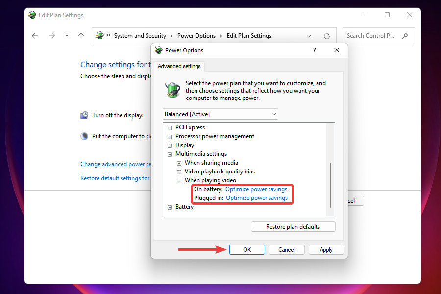 Установка оптимизации энергосбережения при воспроизведении видео