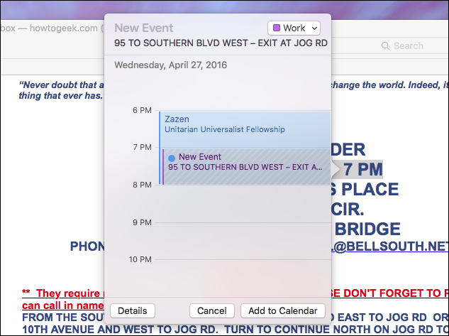 Диалог создания события с полями название, место и календарь