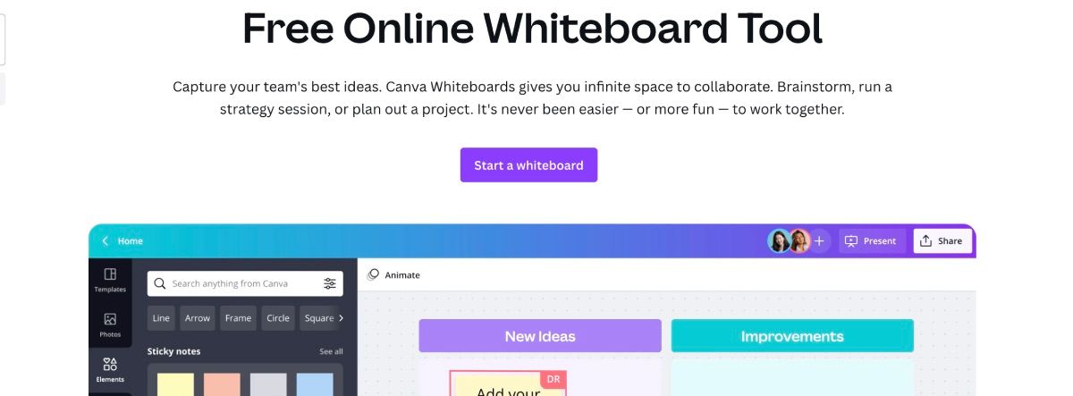 Canva Whiteboard main page