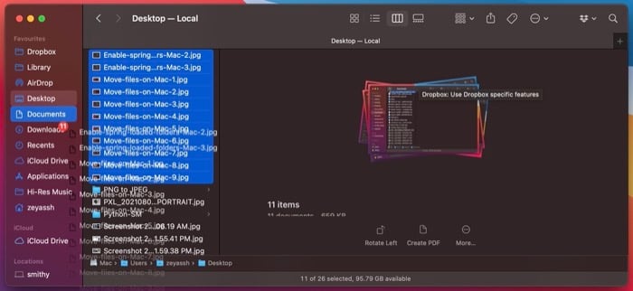 Перетаскивание файлов в стек на Dock с автоматическим открытием