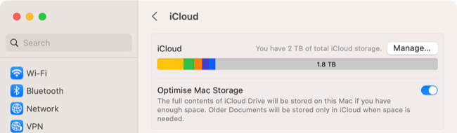 Total iCloud storage space visible on a Mac