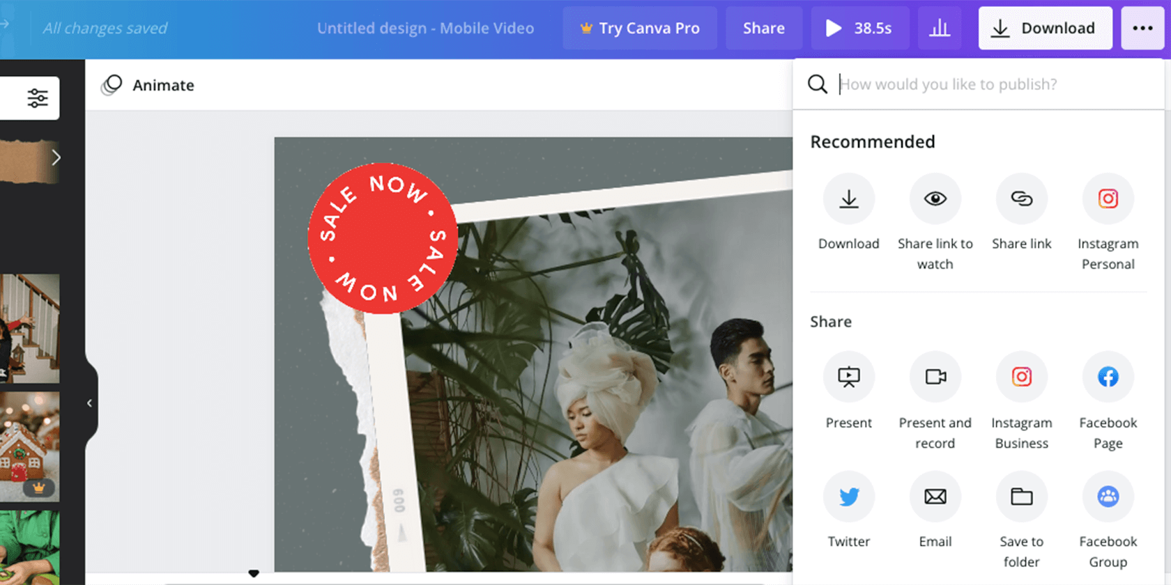 Экспорт и публикация из Canva