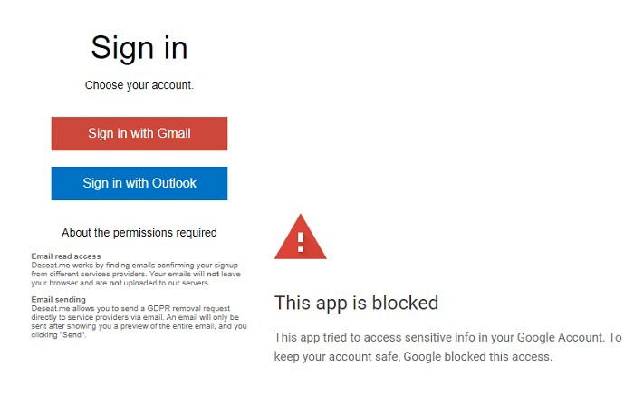 Предупреждение о службах, которые сканируют аккаунт