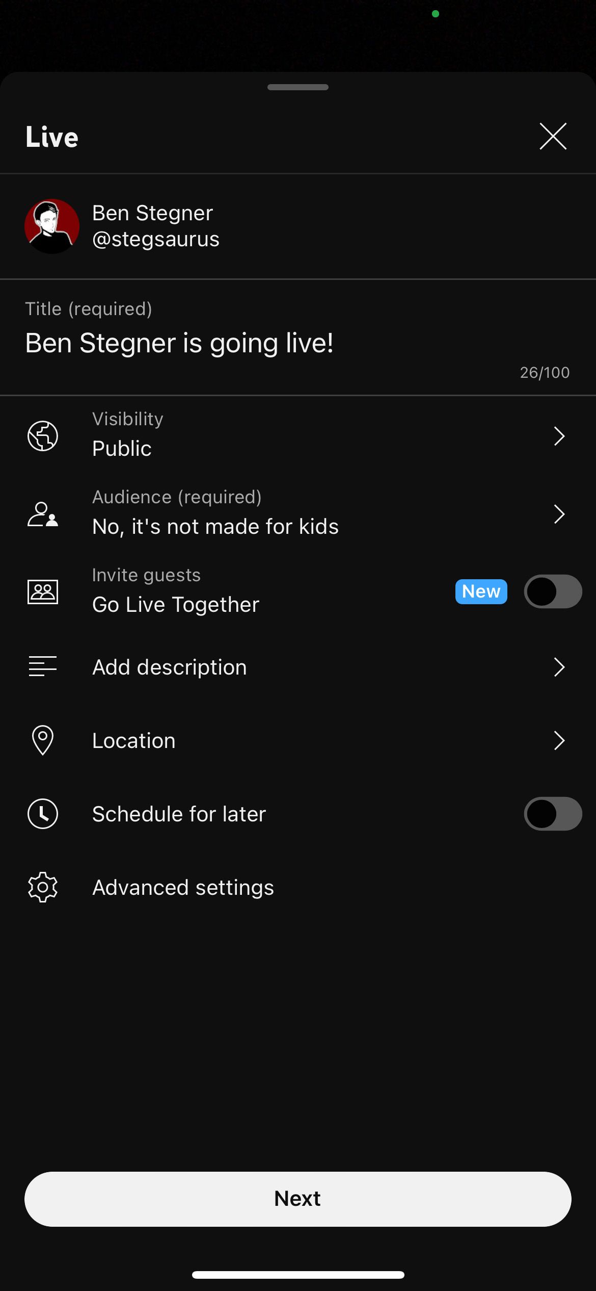 детали трансляции в приложении YouTube iOS