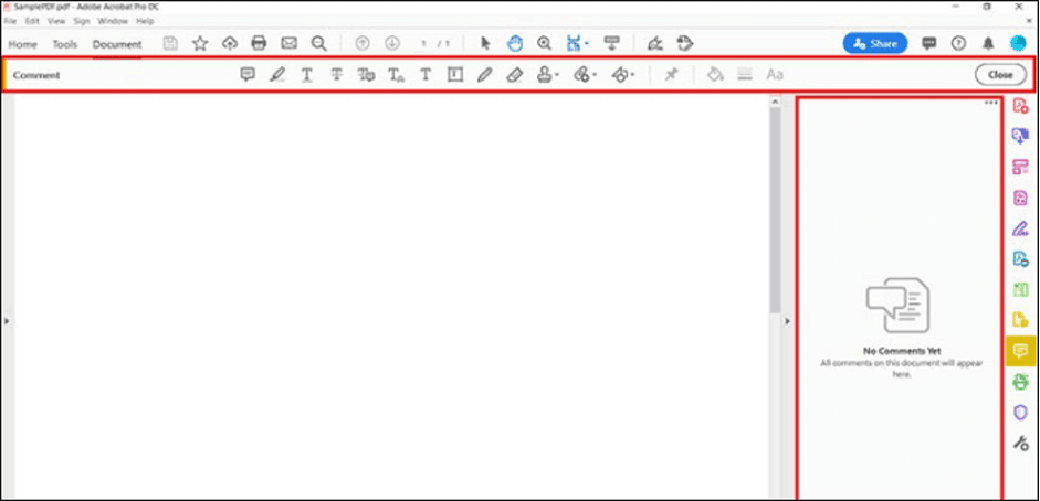 Интерфейс Adobe Acrobat: панель комментариев