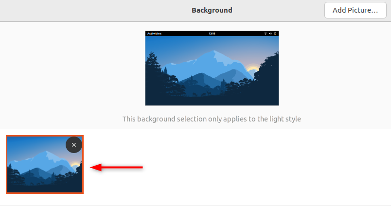 Пользовательское изображение добавлено в галерею фонов
