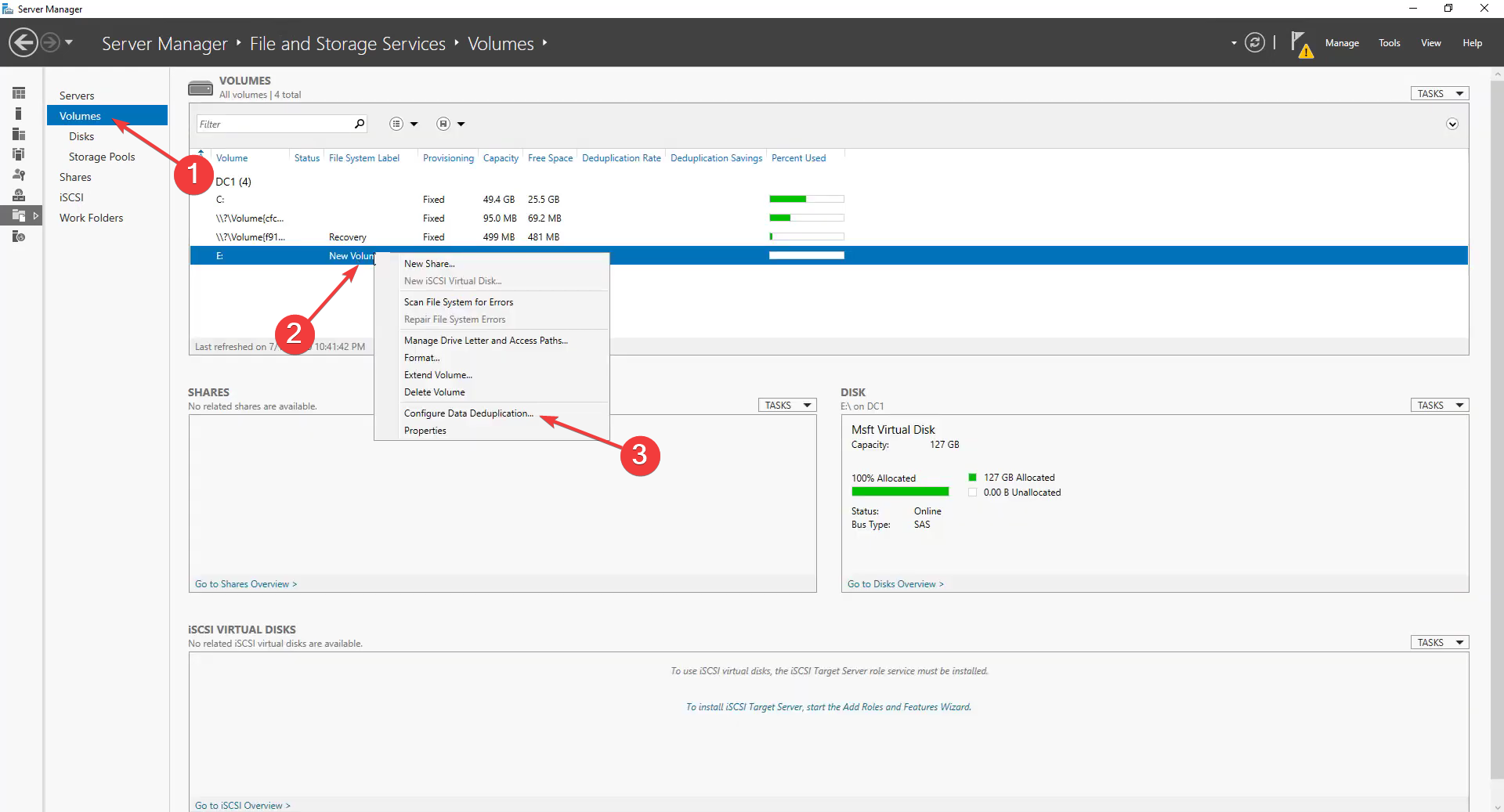 Включение Data Deduplication для тома