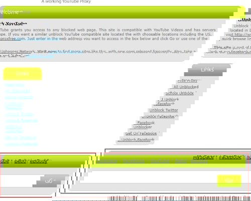 Поле поиска Unblock YouTube для вставки URL видео