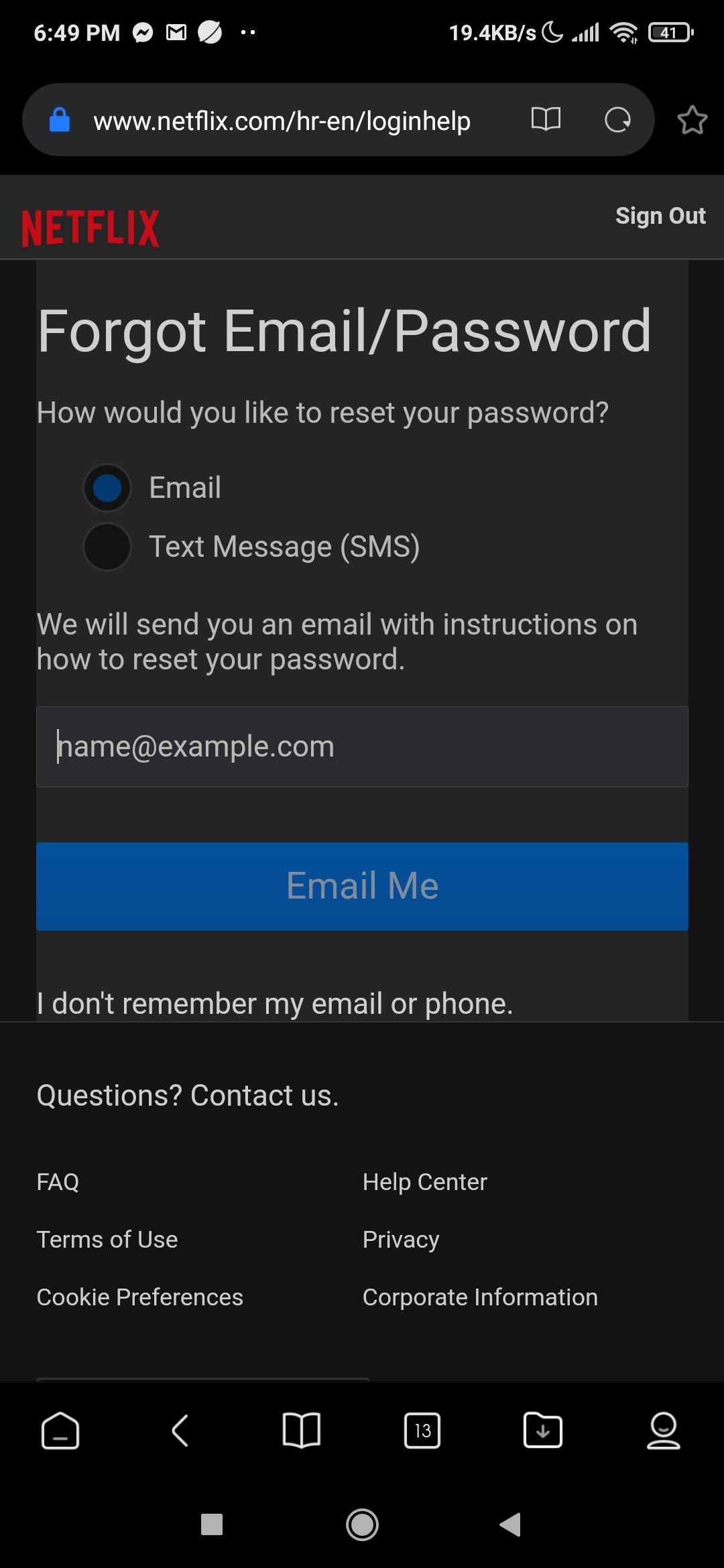 Netflix forgot password