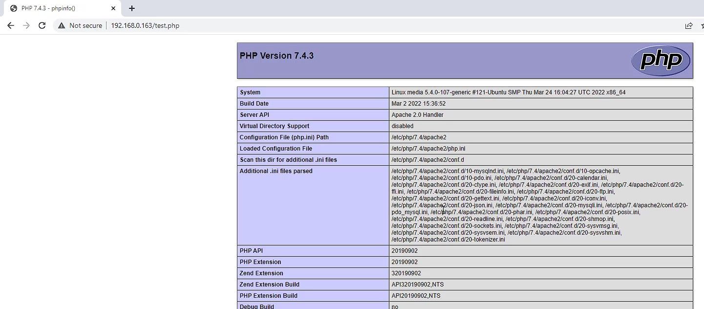 PHP успешно установлен