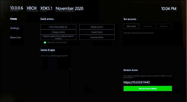 Dev Home в режиме разработчика на Xbox Series X