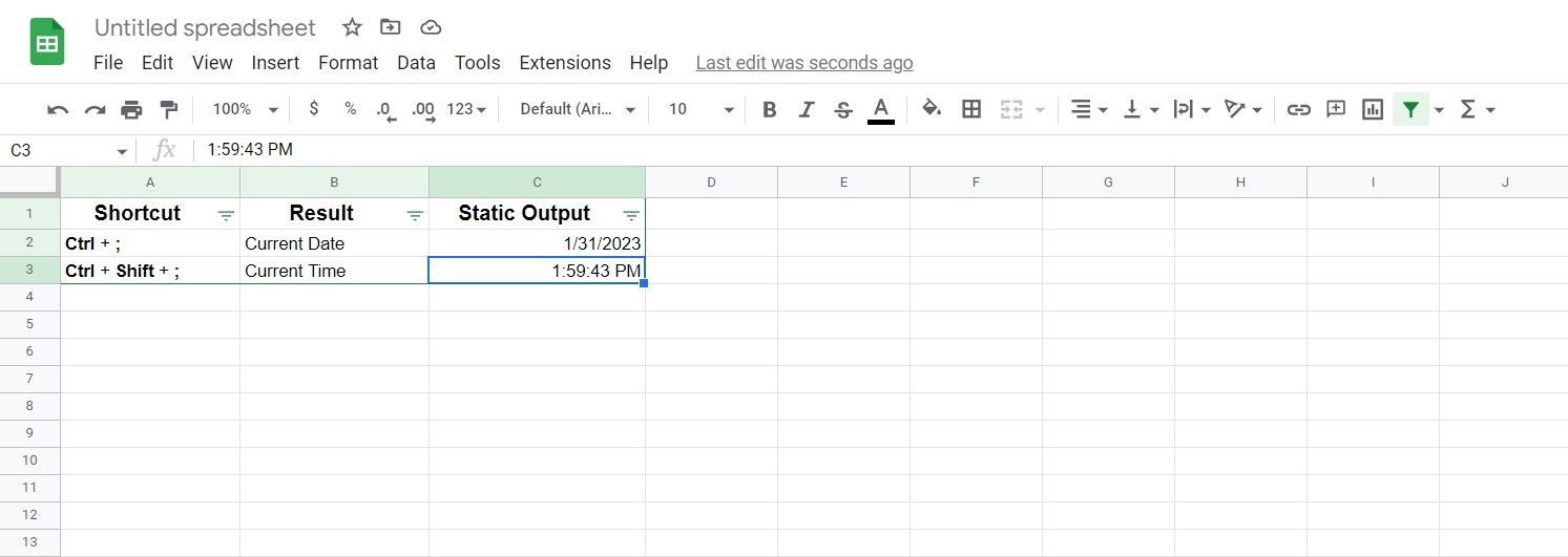 Добавление статических меток времени и даты в Google Sheets