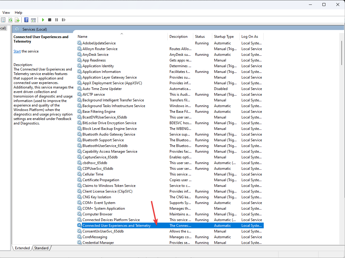 Свойство службы Connected User Experiences and Telemetry
