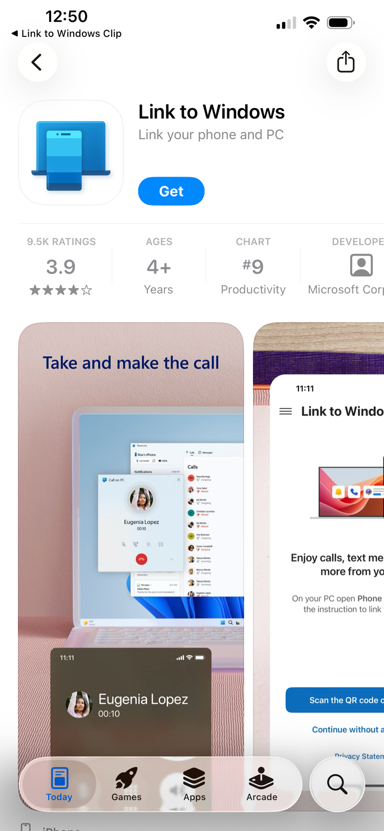 Страница загрузки Link to Windows в App Store.