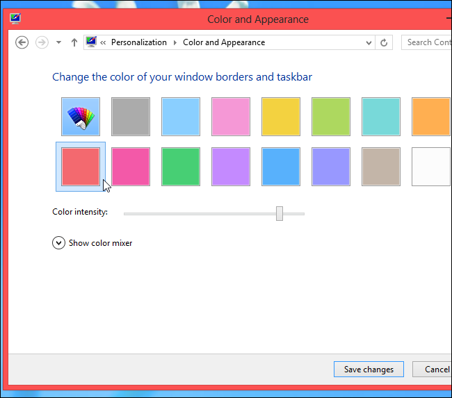 Список предустановленных цветов рамок в Windows 8