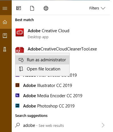 Запуск Creative Cloud Cleaner от имени администратора