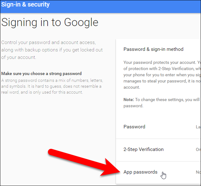 Переход к паролям приложений
