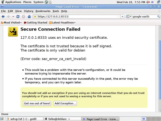 Кнопка Add Exception в окне предупреждения