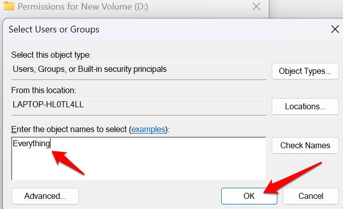 Разрешение доступа 'Все' для внешнего диска