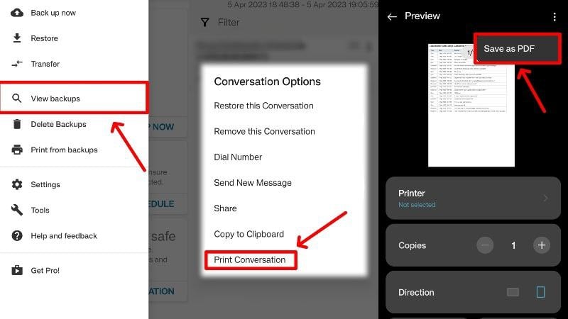 Печать переписки через SMS Backup & Restore