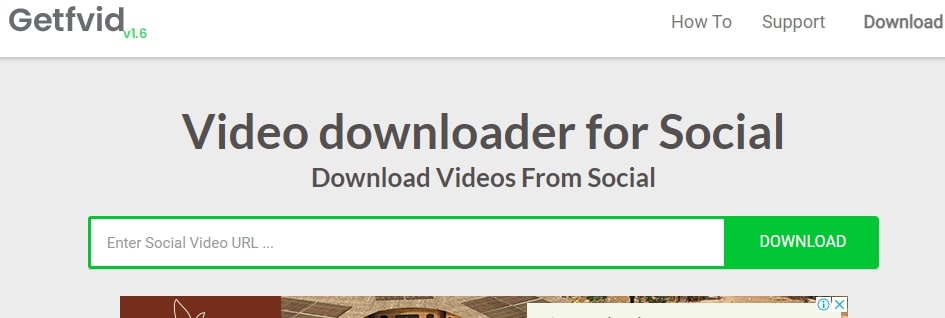 Интерфейс Getvid с полем ввода URL