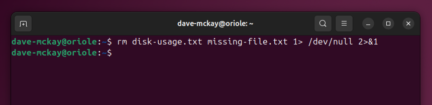 Отправка stdout и stderr в устройство /dev/null при удалении файлов.