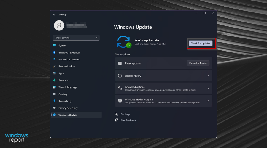 Кнопка «Проверить наличие обновлений» в Windows Update