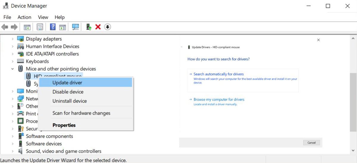 Обновление драйверов мыши в Windows 10