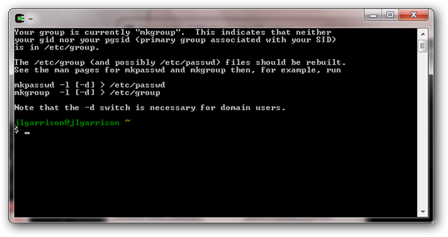 Значок и окно терминала Cygwin на рабочем столе