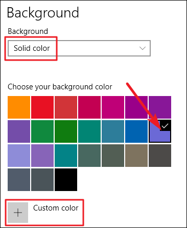 Выбор сплошного цвета в качестве фона рабочего стола