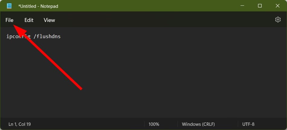 Меню Файл в Блокноте