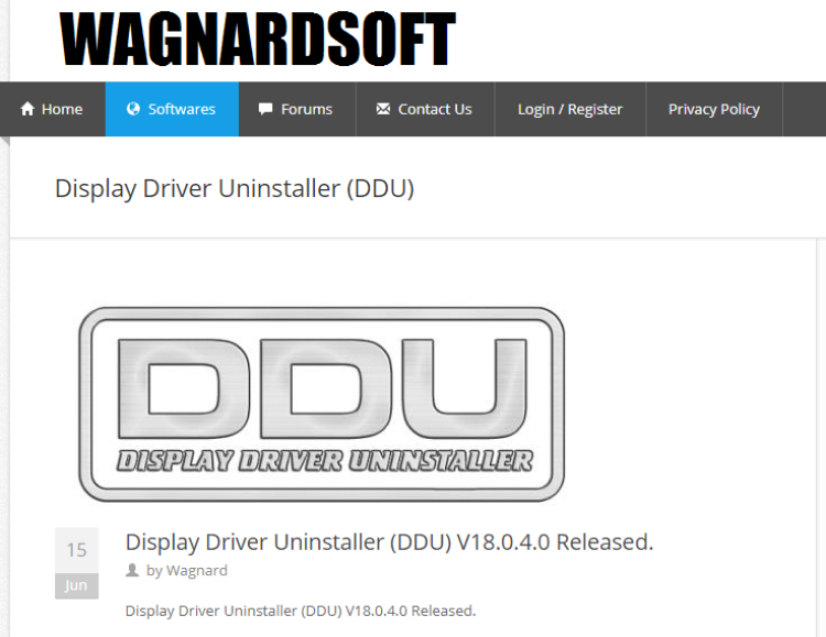 Страница загрузки Display Driver Uninstaller на сайте Wagnardsoft