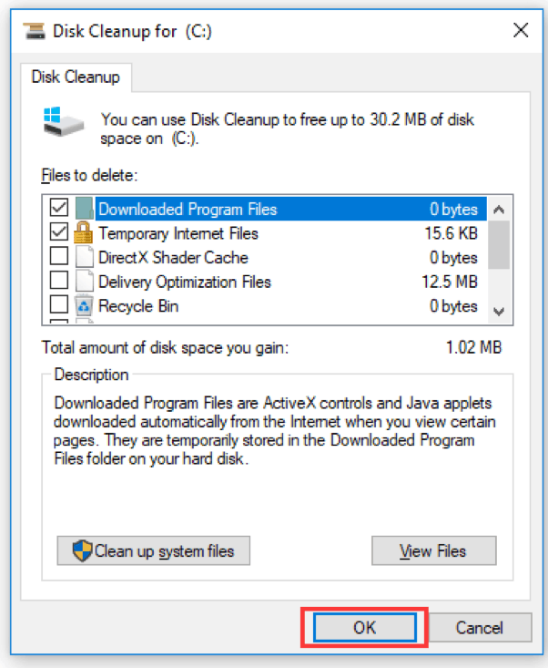 Окно Disk Cleanup